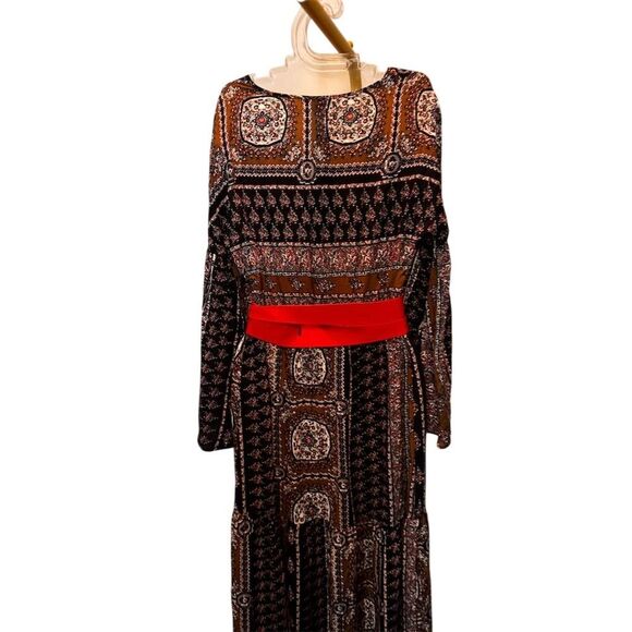 Loveriche Women's Bohemian Paisley Maxi Dress w/ Red Belt Size S - Picture 7 of 12